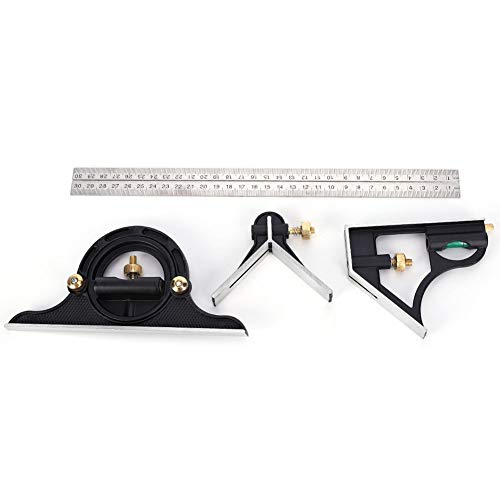 Stainless Steel T Square Ruler, Combination Square Set with Protractor, Stainless Steel Angle Ruler 0-180° Combination Tri Square 0.01 Protractor 125