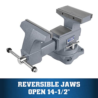 Wilton 8" Reversible Bench Vise, 9-1/4" & 14-1/2" Jaw Opening, 360° Swivel Base (4800R) - WoodArtSupply