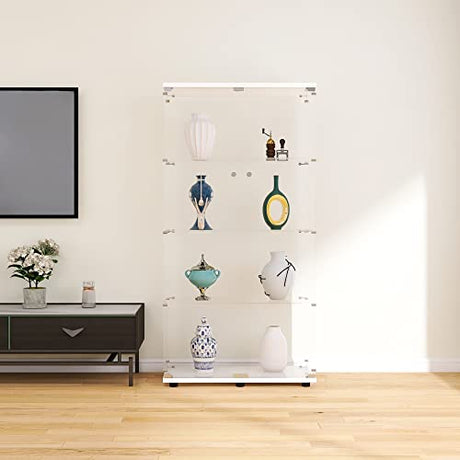 Beauty4U Elegant White Glass Display Cabinet with 4 Shelves and 2 Doors Beauty4U