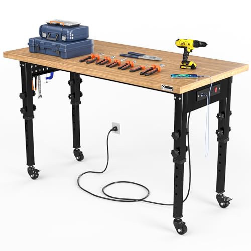 YITAHOME Work Bench 48" L X 24" W Adjustable Workbench for Garage W/Pegboard & Power Outlets Heavy-Duty Workstation, 1600 LBS Load Capacity with - WoodArtSupply