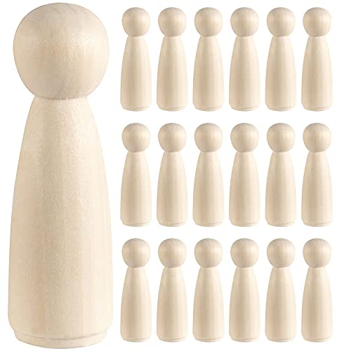 HOIGON 30 PCS 3.5 Inch Wooden Peg Dolls, 90mm Unfinished Angel Girl Wooden Peg Doll People, Wooden Figures Peg Doll Body for Crafts, Wedding, Cake HOIGON
