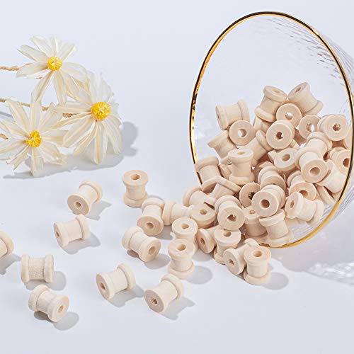 OLYCRAFT 300PCS Wooden Spools for Crafts 1/2 x 1/2 Inch Mini Unfinished Wooden Spools Natural Wooden Spools Wire Weaving Bobbins Wooden Natural OLYCRAFT
