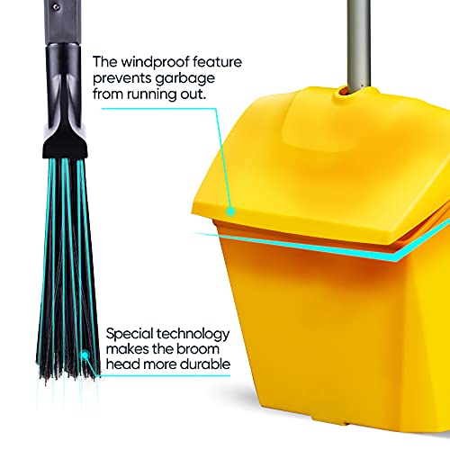 Yocada Heavy Duty Broom and Dustpan Set Commercial Outdoor Indoor 2+1 Perfect for Courtyard Garage Lobby Mall Market Floor Home Kitchen Room Office Yocada