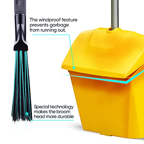 Yocada Heavy Duty Broom and Dustpan Set Commercial Outdoor Indoor 2+1 Perfect for Courtyard Garage Lobby Mall Market Floor Home Kitchen Room Office - WoodArtSupply