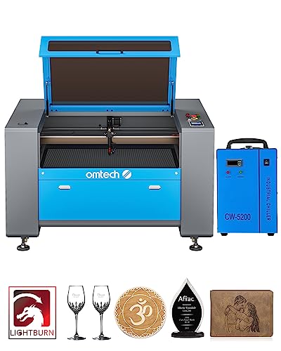 OMTech 100W CO2 Laser Engraver with LightBurn & Water Chiller, 24"x40" Laser Engraving Cutting Machine with Autofocus Autolift 2 Way Pass Air Assist,