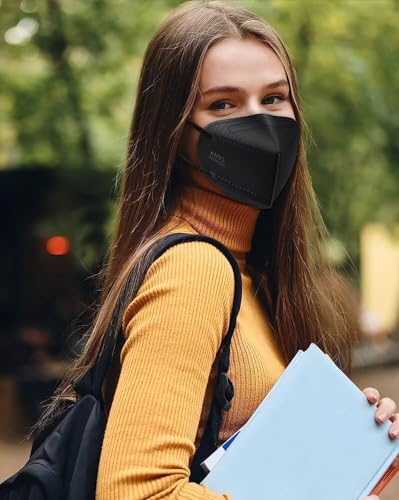 LEMENT 50pcs KN95 Face Mask Black 5 Layer Cup Dust Safety Masks Filter Efficiency≥95% Breathable Elastic Ear Loops Black Masks LEMENT