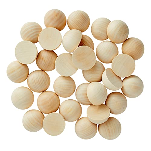 30 Pack Split Wood Balls for Crafts, 1.5-Inch Unfinished Half Wooden Beads for Art Supplies Juvale