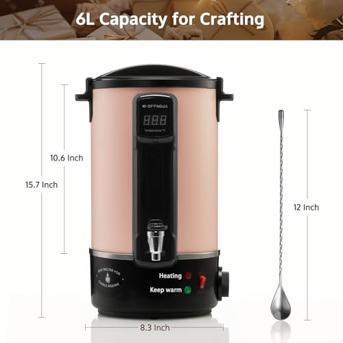 OFFNOVA Wax Melter for Candle Making, 6L Candle Wax Melting Pot with Heating Core Spout & Digital Display, Ideal for Business or Craft (Pink) - WoodArtSupply