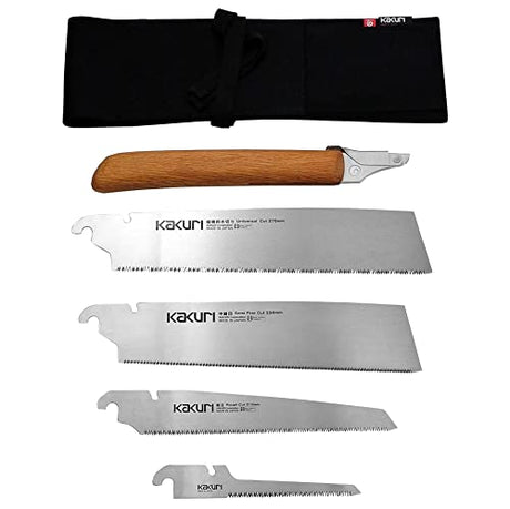 KAKURI Japanese Saw Set of 4 Saws, Standard Woodworking Japanese Hand Saw Kit (Universal 10-1/2", Semi Fine 10", Rough Cut 8-1/4", Keyhole 4") Oil KAKURI