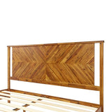 Bme Vivian 14 Inch Rustic Golden Brown Deluxe Bed Frame with Herringbone Headboard Bme