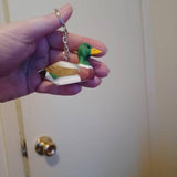 Selsela Raven Black Bird Crow Keychain Ring Hook Clip Charm Miniature Wood Mini Figurine Small Animal Selsela