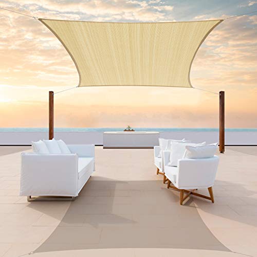 ColourTree 12' x 20' Beige Sun Shade Sail Rectangle Canopy Fabric Cloth Screen, Water Permeable & UV Block UPF50, Heavy Duty, Carport Patio Outdoor -