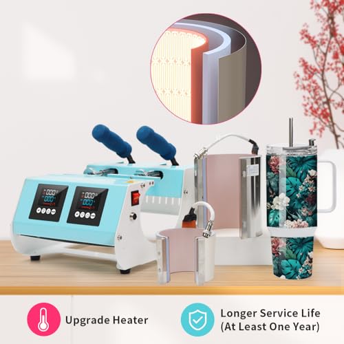 PYD Life 2 in 1 Dual 40 OZ Tumbler Heat Press Machine Double Station Combo Mug Heat Press Machine Mint Green for 40 OZ Tumbler Top and Tapered Bottom PYD Life