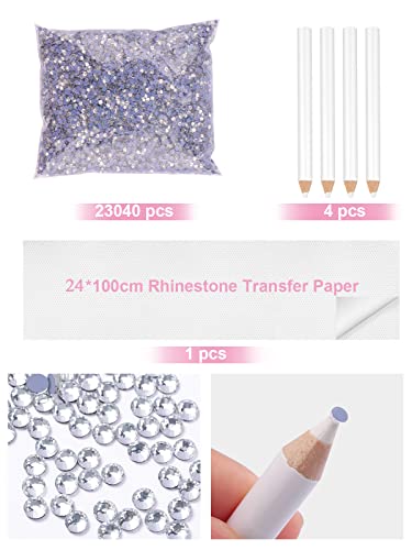 23040 Pieces Hotfix Rhinestones Bulk, Kalolary White Crystal Flatback Rhinestones for Crafts Clothes Nail Art Glass Rhinestones Gemstones with Kalolary