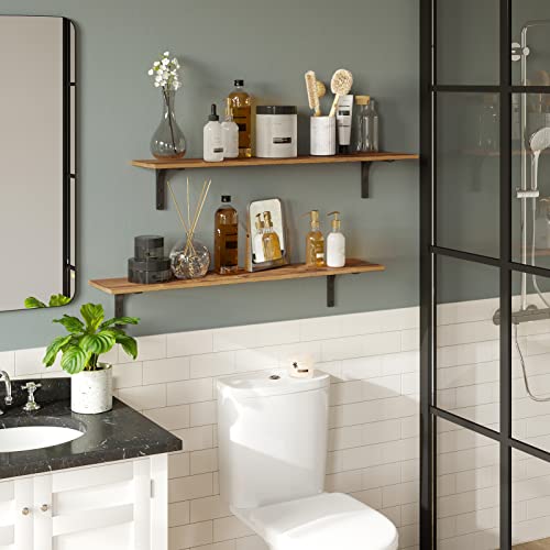 DINZI LVJ Long Wall Shelves, 39.4Inch Wall Mounted Shelves Set of 2, Extra Large Wall Storage Ledges with Sturdy Metal Brackets for Living Room, DINZI LVJ