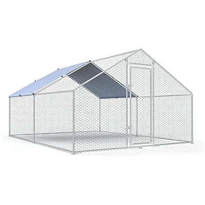 Large Metal Chicken Coop Walk-in Poultry Cage Chicken Run Pen Dog Kennel Duck House with Waterproof and Anti-Ultraviolet Cover for Outdoor Farm
