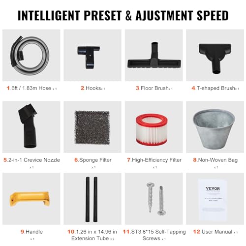 VEVOR Shop Vacuum Wet and Dry, 5 Gallon 6 Peak HP Wet/Dry Vac, Powerful Suction with Blower Function with Attachments 2-in-1 Crevice Nozzle, Small VEVOR