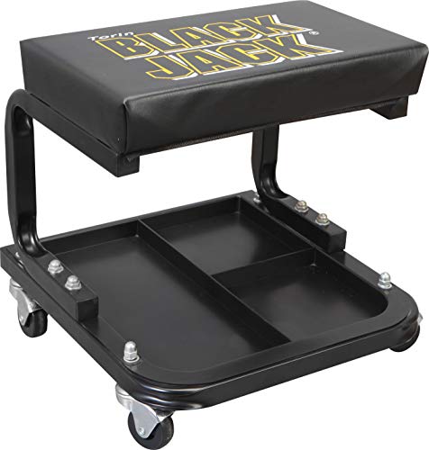 Torin ATR7211 Blackjack Rolling Creeper Garage/Shop Seat: Padded Mechanic Stool with Tool Tray Storage, Black, Large Torin