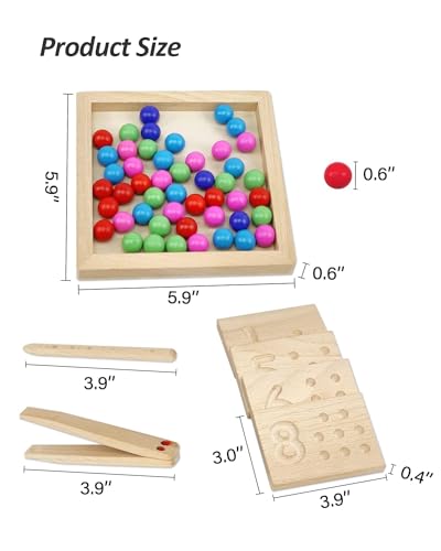 Montessori Wooden Number Tracing Board Set, Toddler Math Beads Counting Toy, Preschool Learning to Write and Educational Math Game Fine Motor