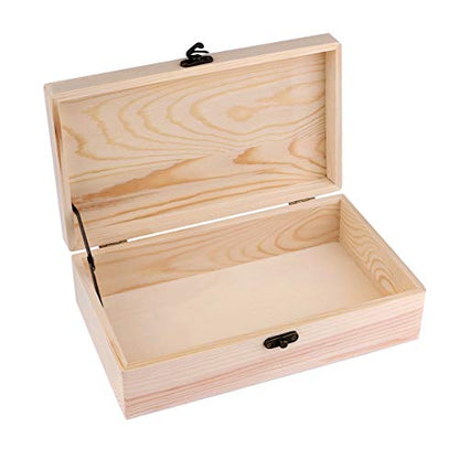 dedoot Unfinished Wooden Box with Hinged Lid 9.7x5.5x2.7 Inch Rectangle Keepsake Box Clasp Wood Box, Storage Box Wooden Gift Boxes for DIY Crafts,