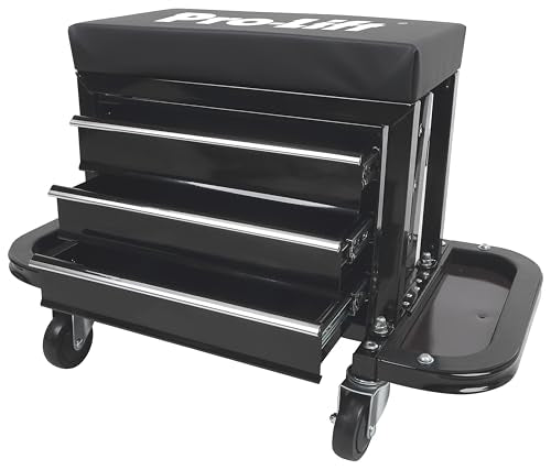 Pro-Lift Mechanic Roller Seat with Tool Box - 3-Drawer Rolling Tool Chest Stool with Padded Seat Cushion for Garage Creeper – 400 Lbs Capacity - WoodArtSupply