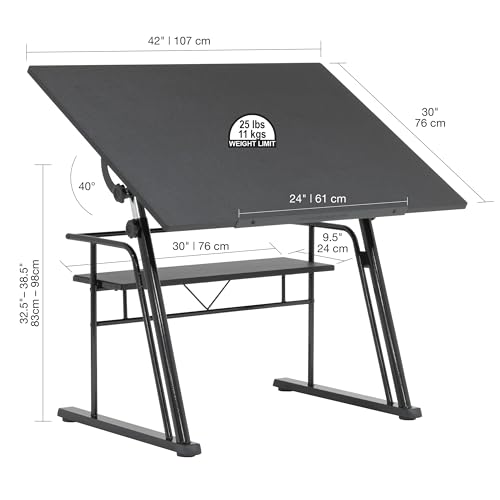 STUDIO DESIGNS Zenith Craft Desk Drafting Table, Top Adjustable Drafting Table Craft Table Drawing Desk Hobby Table Writing Desk Studio Desk, Black, SD STUDIO DESIGNS
