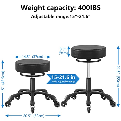 Swivel Rolling Stool Chair Aesthetic Work Chair Stool for Spa Massage Manicure Shop Larger Seat Heavy Duty (400lb Load Capacity) - WoodArtSupply