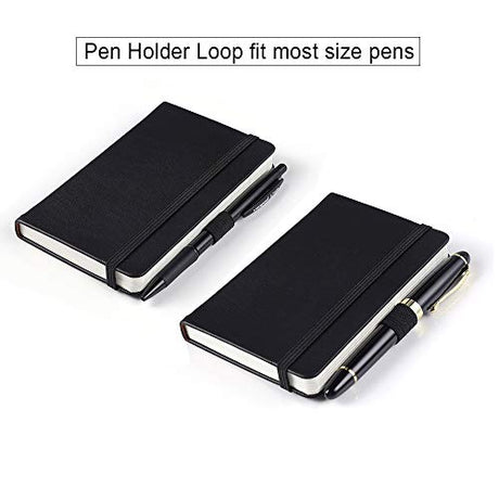 Vanpad (2 Pack) Pocket Notebook Small Hardcover Note Book 3" x 5.5", Mini Ruled Lined Journal, Leather Cover, with Pen Holder, Page Marker Ribbons, Vanpad
