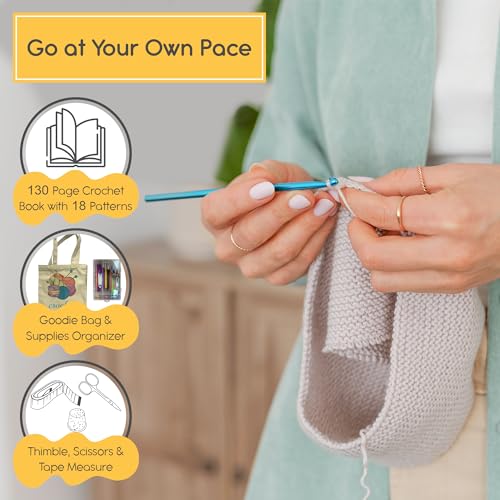 MOMOTOYS Beginner Crochet Kit w/ 130 Page Book, Crochet Yarn Set, Crochet Hook Kit & Crochet Needle Kit - Crochet Kits for Beginners - Crocheting Kit MOMOTOYS