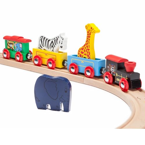 maxim enterprise, inc. Kids Circus Train with Steam Engine, 2 Cars, Caboose, 3 Wooden Animals, Natural Hardwood Railway Set with Easy Magnetic - WoodArtSupply