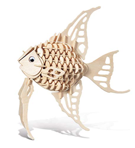 Puzzled 3D Puzzle Angel Fish Wood Craft Construction Model Kit, Fun Unique & Educational DIY Wooden Toy Assemble Model Unfinished Crafting Hobby - WoodArtSupply