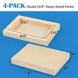 Falling in Art Unfinished Birch Wood Panels Kit for Painting, Wooden Canvas 4 Pack of 4x6’’ Studio 3/4’’ Deep, Cradle Boards for Pouring, Art, Falling in Art
