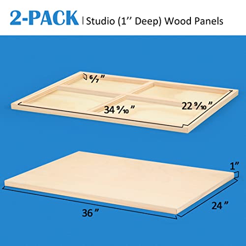 Falling in Art Unfinished Birch Wood Panels Kit for Painting, Wooden Canvas 2 Pack of 24 x36 Studio 1’’ Deep, Cradle Boards for Pouring, Art, Crafts, - WoodArtSupply