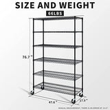 HCY 6-Tier Storage Shelf Heavy Duty Storage Shelving Unit NSF Height Adjustable Metal Storage Rack with Wheels for Laundry Bathroom Kitchen Garage HCY