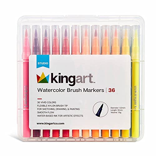 KINGART Watercolor Brush Markers, 36 Piece, Multicolor, 410-36 KINGART
