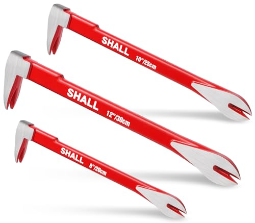 SHALL 3-Piece Nail Puller Tool Set, 12’’, 10’’, 8’’ - Heavy Duty & Mini Cats Paw Pry Bar, Utility Claw Bar, Wonder Bar, High Carbon Steel Crowbar SHALL