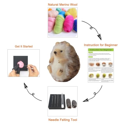 Feltsky Hedgehog Needle Felting Kit for Beginners Easy Steps to Make with Everything, Christmas for Mom, Grandma, Kids Feltsky