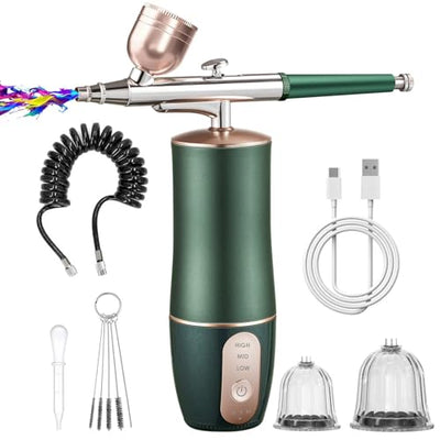 Rhinowisdom Airbrush-Kit Rechargeable Cordless Compressor - Portable Handheld Auto Airbrush Set Makeup Painting Cake Decor Nails Barber Model