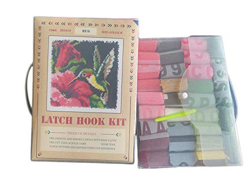 Colorful Hummingbird Latch Hook Craft Kit, 16'' X 16'' Tapestry Kits Latch Hook Rug Kits Carpet Embroidery Needlework DIY Rugs Hook Rug - WoodArtSupply