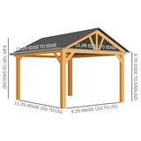 Outsunny 11' x 13' Hardtop Gazebo with Galvanized Steel Roof, Wooden Frame, Permanent Pavilion Outdoor Gazebo with Ceiling Hook for Garden, Patio, Aosom