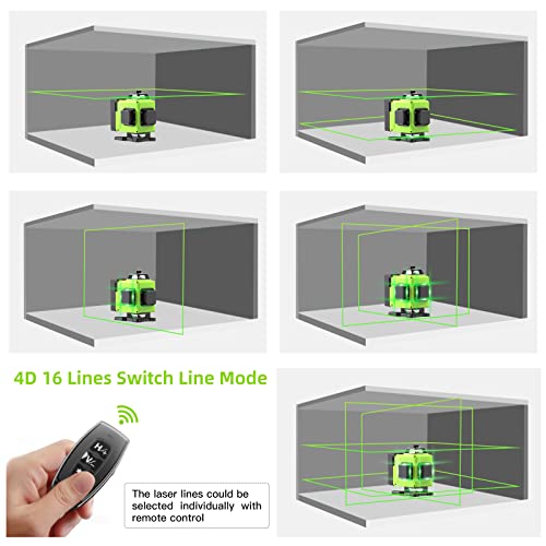 16 Lines Laser Level 360 Self Leveling, 4x360° 4D Green Beam Cross Line Lazer Level with 2 Batteries,360°Horizontal/Vertical Line Laser Remote Catlyn