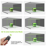16 Lines Laser Level 360 Self Leveling, 4x360° 4D Green Beam Cross Line Lazer Level with 2 Batteries,360°Horizontal/Vertical Line Laser Remote Catlyn