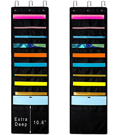 ZENXUS Hanging Organizer, 12x12 Paper Storage, Deep Pocket Vinyl Holder, for Cardstock, Scrapbook, Craft Paper, Cut Mat, 6 Door Hooks Included,