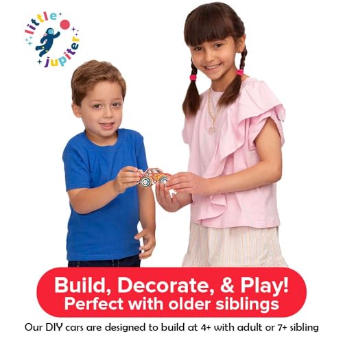 DIY Wooden Race Car w/ Stickers - Kids Building Kit - Stem Building Toys - Wood Crafts for Kids - Building Kits for Kids - Woodworking Kits for Kids Little Jupiter
