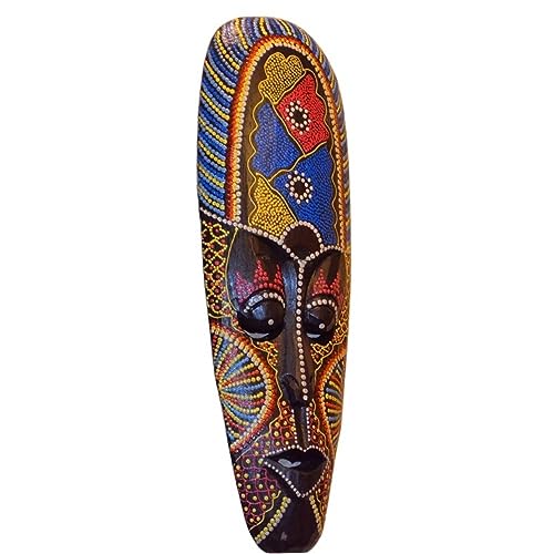 SOPAHU 20" Jumbo Colorful African Style Hand Carved & Painted Aboriginal Dot Art Wooden Tribal Mask Tiki Wall Decor