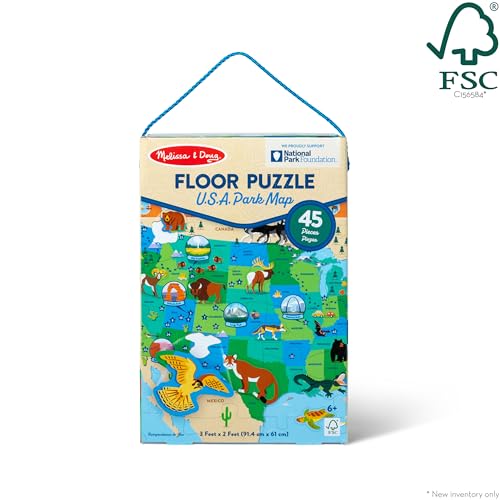 Melissa & Doug National Parks U.S.A. Map Floor Puzzle – 45 Jumbo and Animal Shaped Pieces, Search-and-Find Activities - Kids Preschool Educational - WoodArtSupply