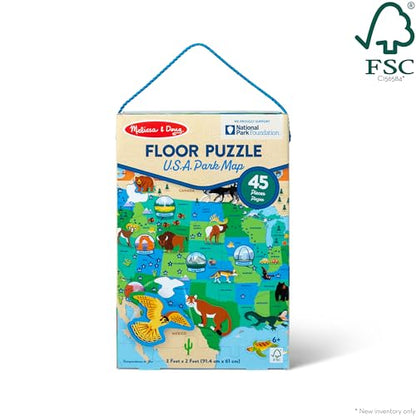 Melissa & Doug National Parks U.S.A. Map Floor Puzzle – 45 Jumbo and Animal Shaped Pieces, Search-and-Find Activities - Kids Preschool Educational - WoodArtSupply