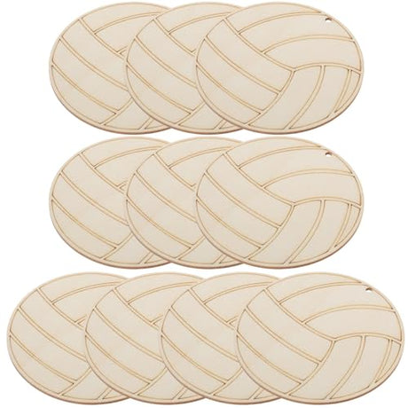 Vaguelly 10pcs Wooden Volleyball Cutouts Volleyball Shaped Wood Hanging Sign Ornaments Round Gift Tags for DIY Crafts Arts Projects Sport Themed Vaguelly