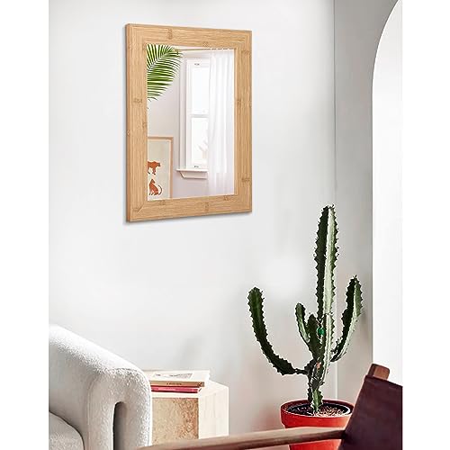 Wall Mounted Rustic Wood Frame Rectangles Mirror Antique Wall Mirror for Farmhouse Vanity Bedroom Bathroom Living Room Entryway Wall Decor Vertical