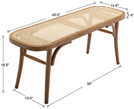 Kmax Upholstered Bench Wicker Rattan Entryway Bench Rustic Solid Wood 45 Inch for Living Room/Bedroom/Hallway Kmax
